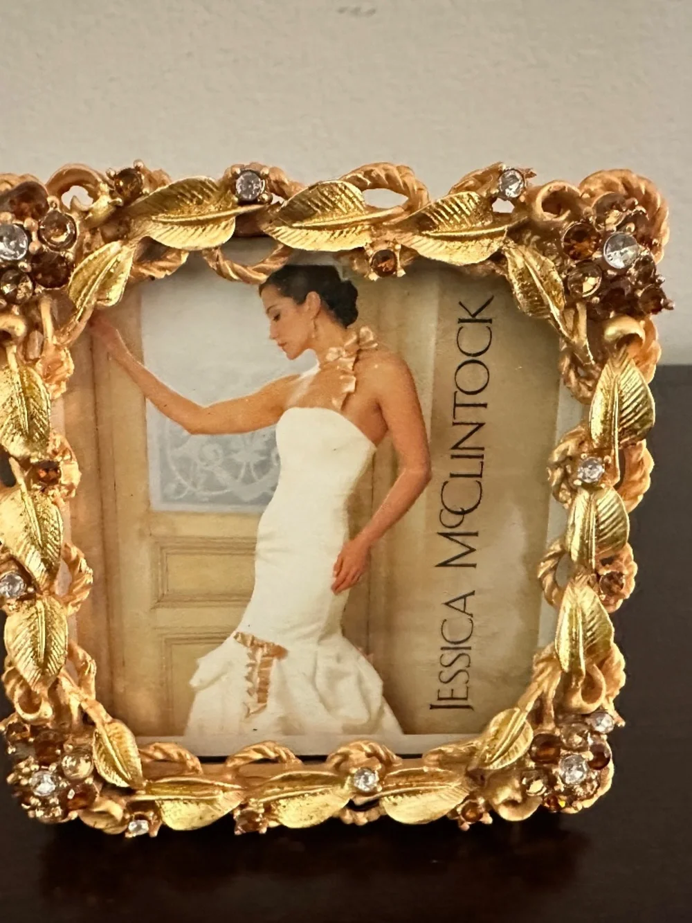 Vintage 3”x 3” Gold Rhinestone Jessica McClintock Ornate Photo Frame New